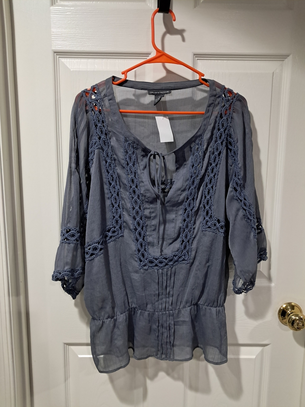 Chelsea & Violet Blue Crochet-Trim Peasant Blouse